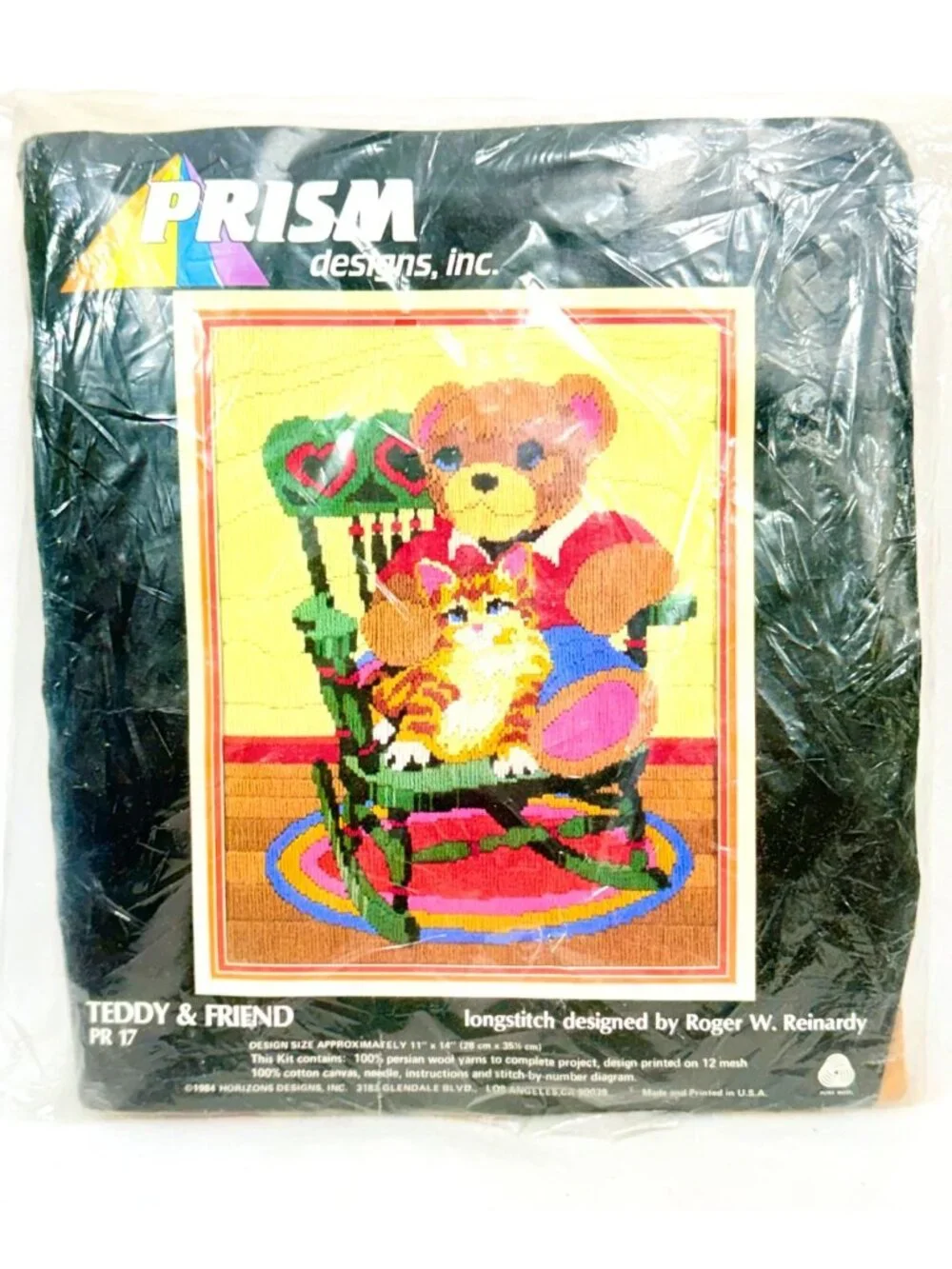 Vintage Teddy & Friend Longstitch Needlepoint Kit Prism Designs Wool Yarn - New